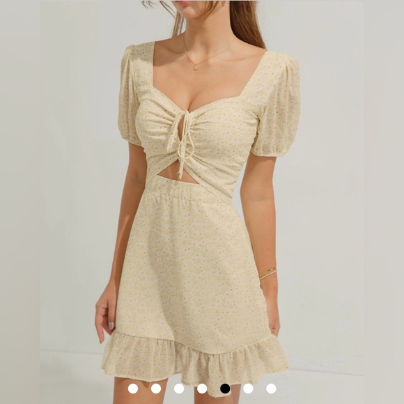 NEW! AIR SPACE Floral Hollow Fishtail Mini Dress (Yellow) - Picture 1 of 9